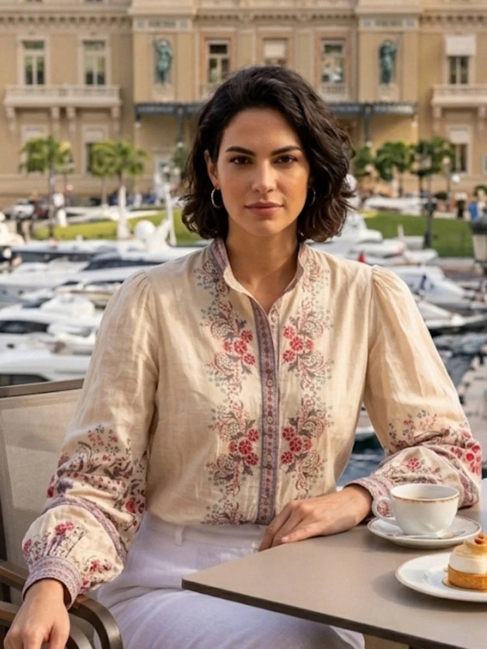 ⚓️Anthropologie Let Me Be Embroidered Cream Floral Button-Front size XS NWOT